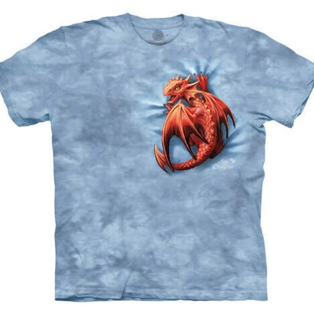 Dragon Wyrmling Legendary Magical The Mountain Fantasy Blue Cotton T-Shirt 4X